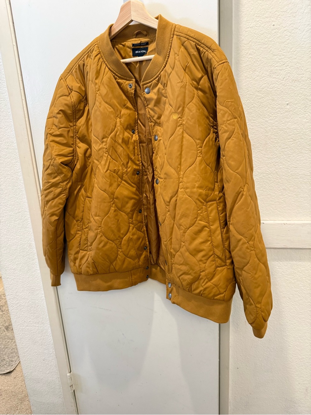 Brixton Quilted Bomber Jacket in Mustard Yellow large Anthropologie